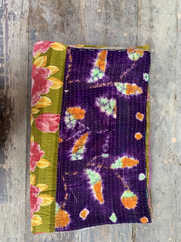 Hand Stitched Winter Gudari Old Cotton Printed Fabric Winter Blanket Bedspread