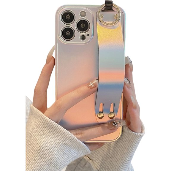 Hand Strap Holder Case for 6.1" iPhone 13 Pro with Kickstand, Wrist Strap Band Soft Laser Shockproof Cover, Adjustable Handle Grip Loop for iPhone 13 Pro 6.1 Inch, Purple