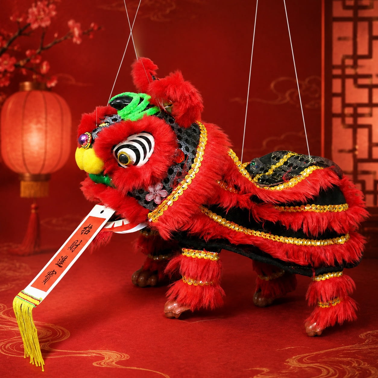 Hand String Puppet with Rod, Traditional Lion Marionette Toy with ...