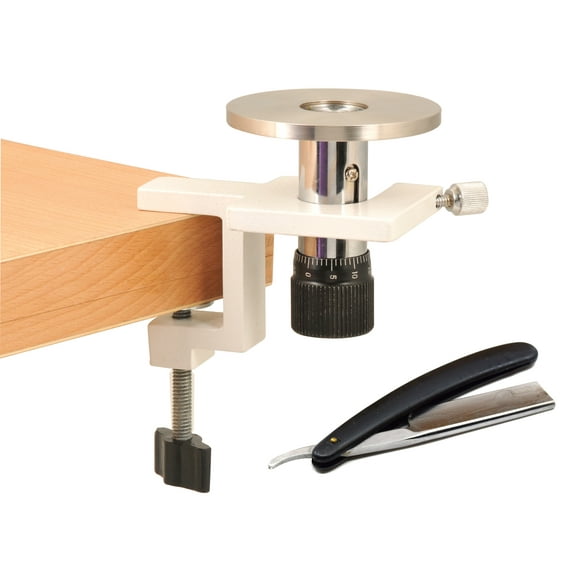 Hand & Table Microtome, 10 Microns per Click - For Section Cutting - Includes Wooden Storage Case & Cutting Razor - Eisco Labs
