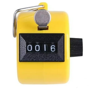 Hand Tally Counter 4 Digit Clicker, QQZ Portable Digital Number Counter with Metal Hoop, Quick Mechanical Press Plastic Handheld Tally for Inventory Sports Events, Yellow