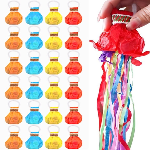 Bopika Hand-Throw Streamer Poppers, 6 Color Mix No Mess Streams Celebrations, Birthdays, Wedding and Festivals, 24 Pcs
