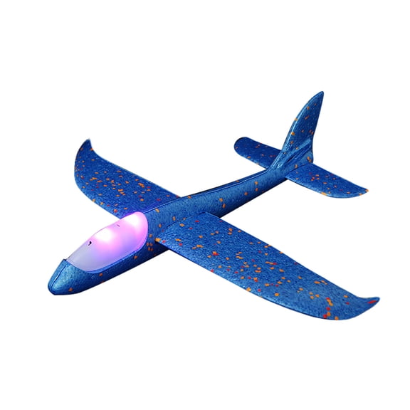 Hand Throwing Glider Airplane Model Foam Flying Simulator Toy with Light for Outdoor Fun Party Favors Festival Activities, Blue 19 Inch