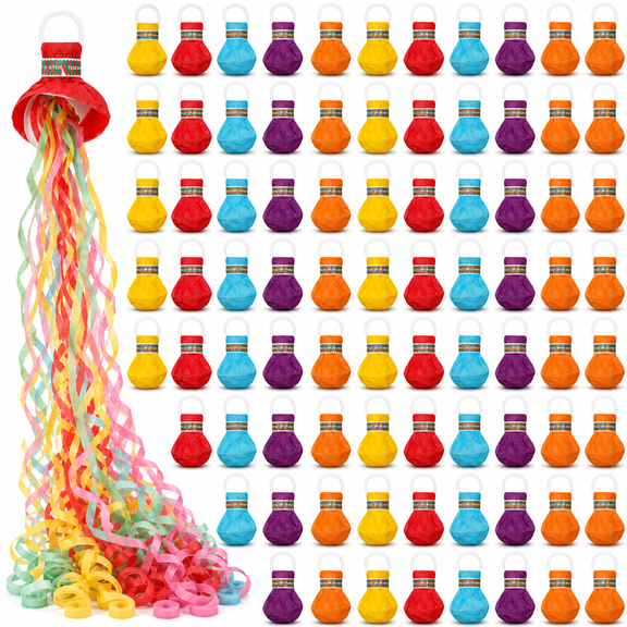 Hand Thrown Confetti Streamer Poppers 100 Pack Colorful Party Favors