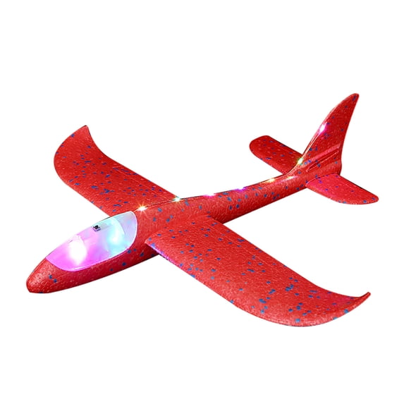 Hand Thrown Glider Airplane with Full-Body LED Lights, 19 Inch Large EPP Foam Flying Aircraft Toy for Outdoor Night Flying Glow Games Red