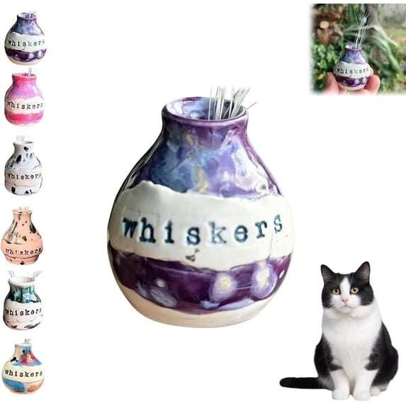 Hand‑Thrown Whiskers Keepsake Vase,Ceramic Cat Whisker Holder, Mini Handmade Pottery Pet Memorial Jar, for Shed Whiskers and Fur Decorative Small Bud Vase for Cat Lovers (A)