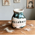 thumbnail image 1 of Hand-Thrown Whiskers Keepsake Vase, Handmade Ceramic Pet Whisker Holder, Feline Fur Keepsake Memorial Jar (Green), 1 of 6