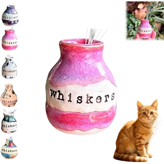 Hand‑Thrown Whiskers Keepsake Vase, Handmade Pet Whisker Keepsake Vase, Ceramic Cat Whisker Holder, Pet Whisker Collector Jar, Thoughtful Feline Lover Pet Fur Keepsake Memorial Gift (B)