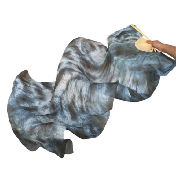 Hand Tie Dye Art Fan Veil 2pcs Peacock Belly Dance Silk Veil Stage Performance Show Competition Practice Props Costume Accessory