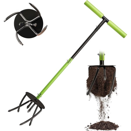 Hand Tiller Cultivator, Manual Twist Tiller with Sharp Arrow Tines, Extra-Wide Foot Plate Tills Effortlessly, Manual Tiller for Gardening, Soil Loosening, Flower Beds & Raised Beds