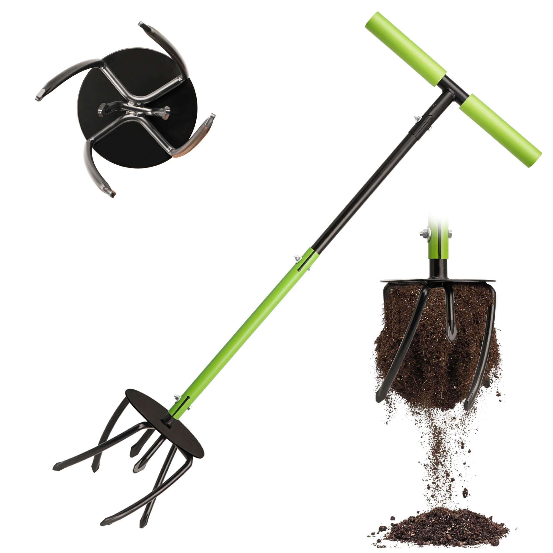 Hand Tiller Cultivator  Manual Twist With Arrow Tines Extra-wide Foot Plate Tills Effortlessly For Gardening Soil Loosening Flower Beds & Raised