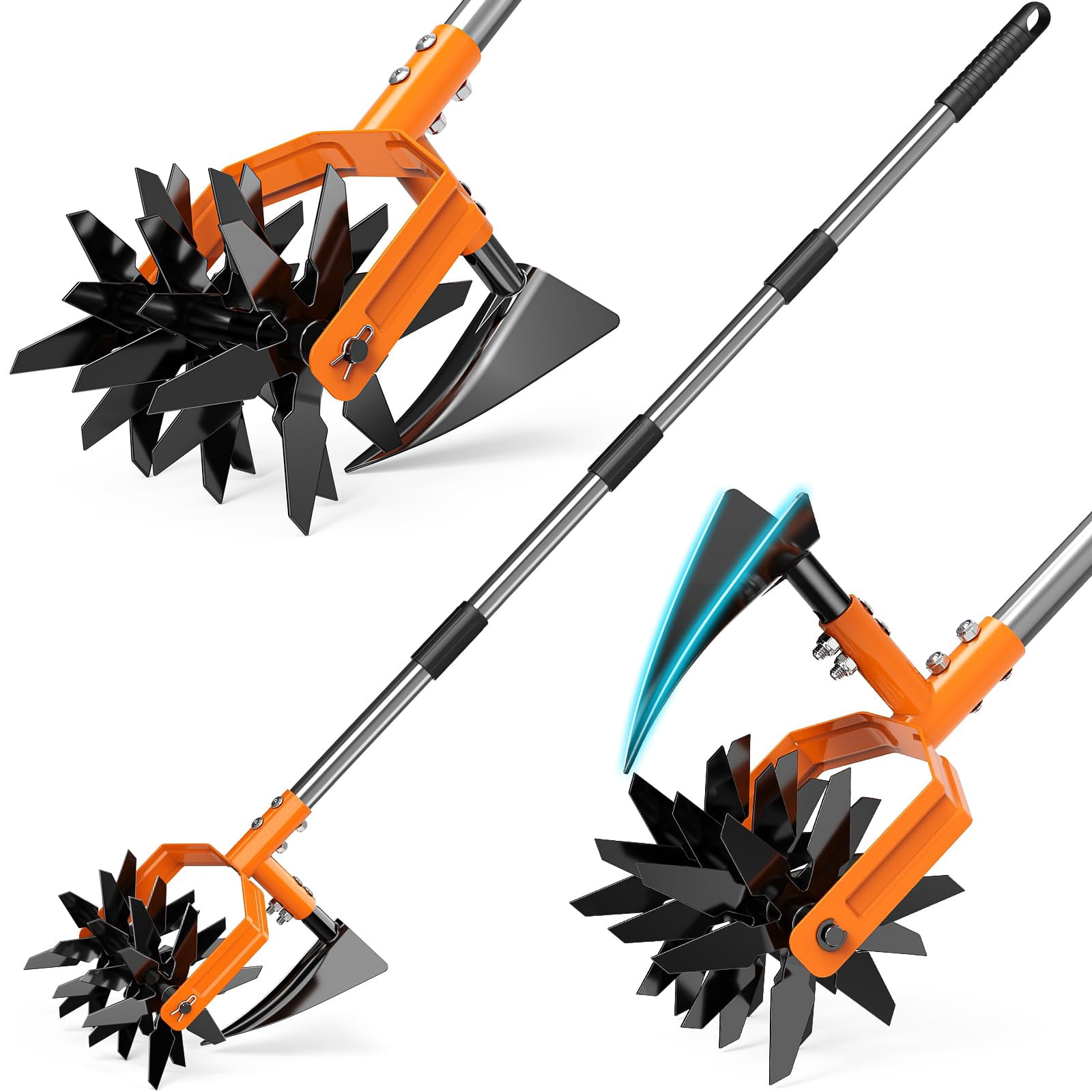 Hand Tiller Garden Cultivator  With Upgrated Triangle Hoe And Adjustable Long Handle 2-in-1 Weeder & Soil Aerator For Lawn Care Cultivate Plant Reseed Gardening Tools