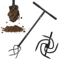 thumbnail image 1 of Hand Tiller for Gardening, Manual Garden Claw Cultivator with 4 Sharp Curved Steel Tines, Twist Tiller Soil Loosener, Rotary Handheld Tiller for Yard Lawn Weeding, 1 of 7
