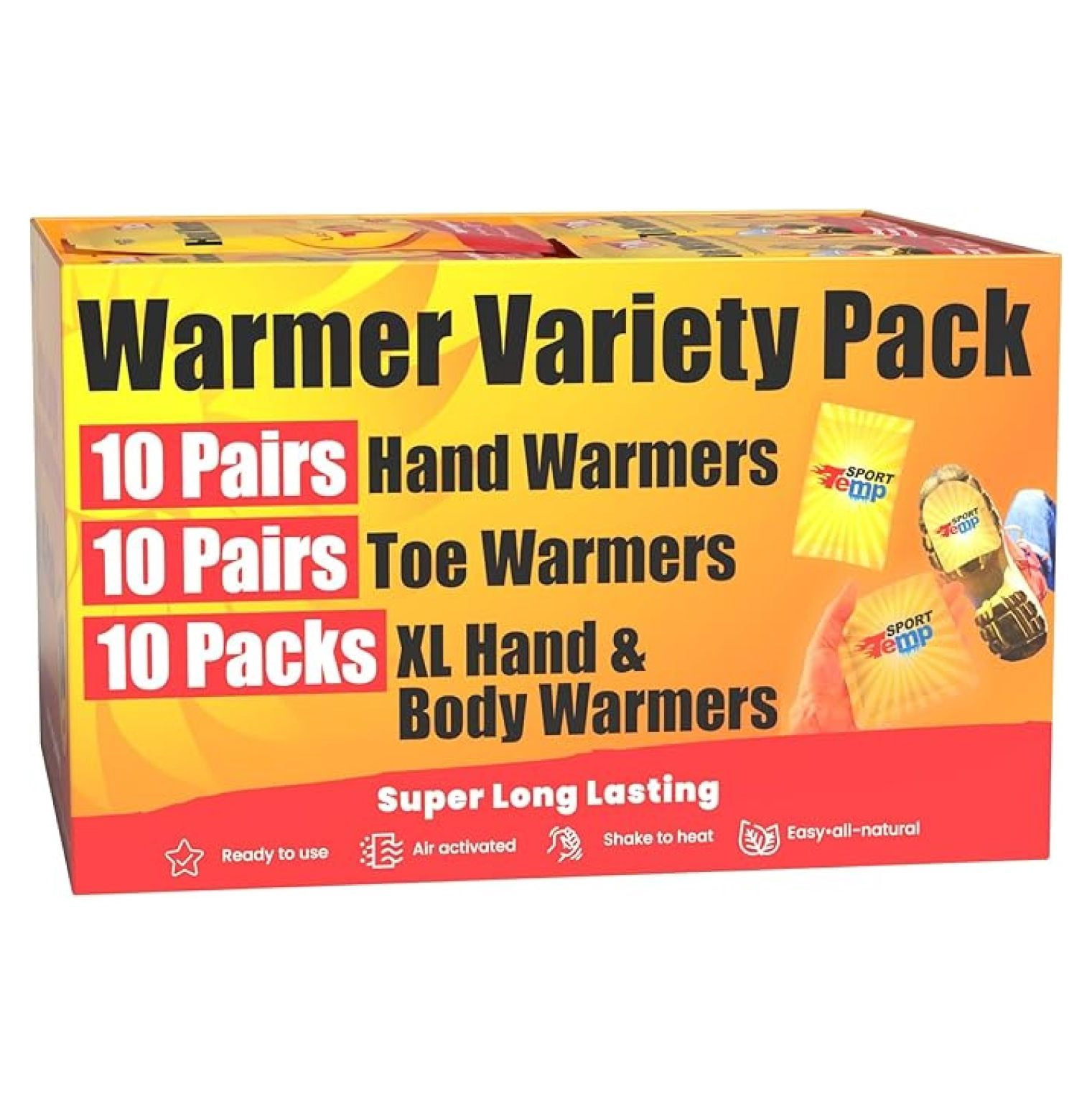 Hand & Toe Warmers Variety Pack - 30 Pairs Air Activated Heat Pads for Cold Weather - Hand, Toe, & XL Body Warmers for Skiing, Hiking, Hunting