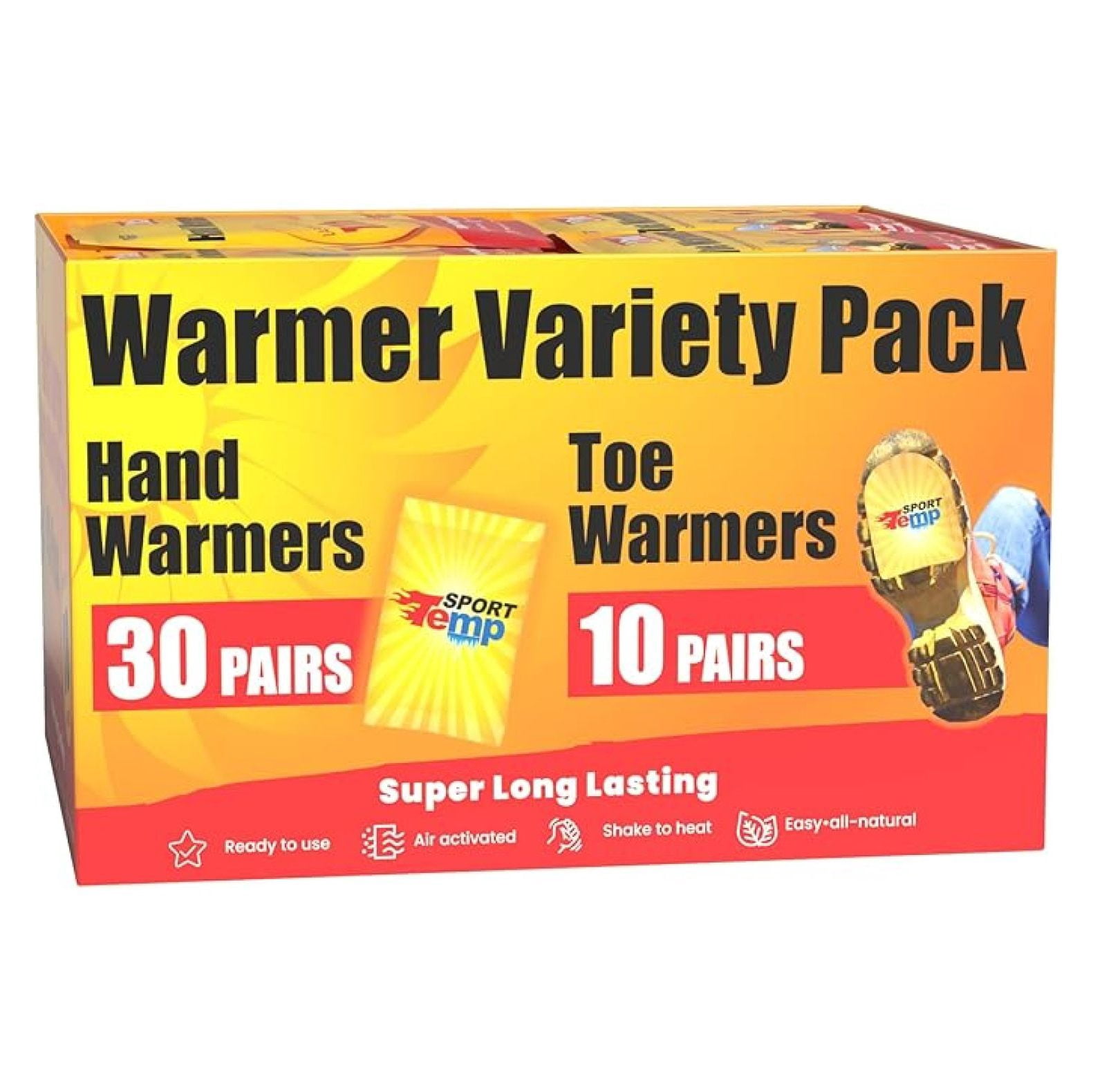 Hand & Toe Warmers Variety Pack - 40 Pairs, 11 Hour Heat - Air Activated Hand Warmers & Adhesive Toe Warmers for Cold Weather, Skiing, Hunting, Outdoor Activities