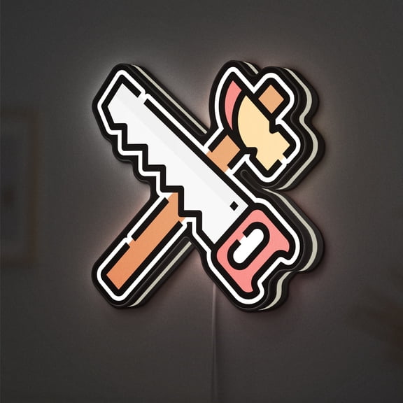 Hand Tools 3D Novelty Light Box, Workshop Equipment Lamp Decor for DIY Projects, Construction Spaces and Carpentry Rooms (Width 8 inch, 20cm)