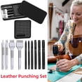 thumbnail image 1 of [Hand Tools Kits] 11 Pcs Leather Stitching Punch Hole Punch Tool Set,4mm 1/2/4/6 Prong Punch Chisel,Round Hole Punch for Belt,Watch Band,Leather Strap DIY Crafts, 1 of 6
