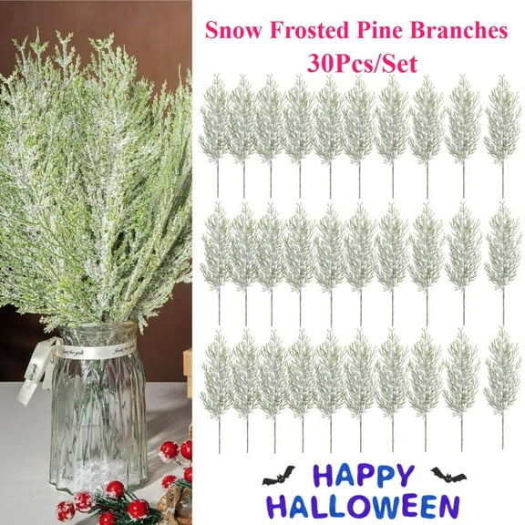 [Hand Tools Kits] 30Pcs/Set Snow Frosted Pine Branches,13.5" Snowy Artificial Pine Needles Branches Twigs,Greenery Ceder Sprigs Pine Picks Stems for Christmas Wreath Home Garden Decor Halloween Gifts