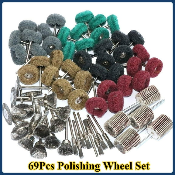 [Hand Tools Kits] Pack of 69 Abrasive Wheel Buffing Polishing Wheel Wire Brushes Set for Rotary Tool Accessories,Shank 3mm Mini Brush Polishing Kit,for Power-Operated Grinders