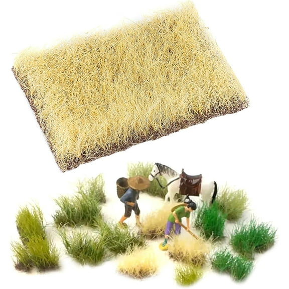 Hand Torn Model Grass Tufts for Miniature Scenery Applicable for N & HO Scale for Train Layouts, Diorama Supplies, and Architectural Models-2 pieces(Autumn Yellow)
