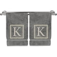thumbnail image 1 of Hand Towel, 16 x 30 Inches Set of 2, Gift- Silver Letter Embroidered with Square Design on Gray Towel - Extra Absorbent - 100% Turkish Cotton - Soft Finish - Initial K, 1 of 6