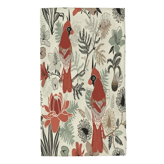 Hand Towel Cardinal Bird In Exotic Plants Mimosa Pudica Monstera Palm for Bathroom Kitchen Absorbent Soft Home Face Bath Towels 27.5 X 16 Inches