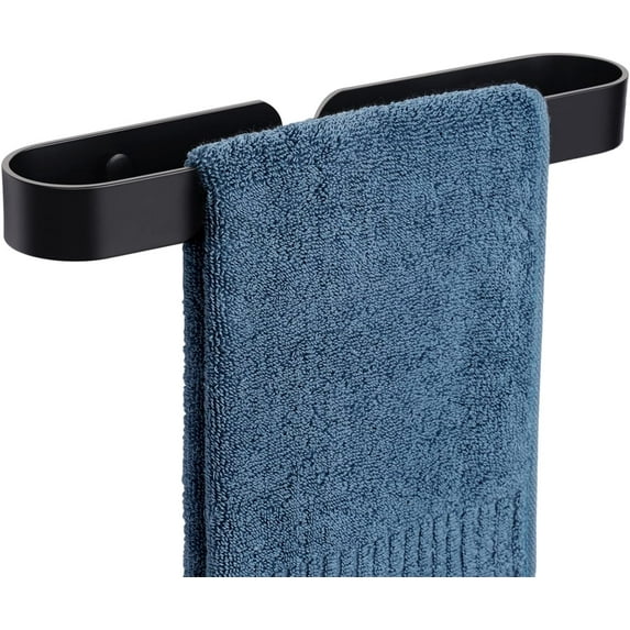 Hand Towel Holder, 12 Inch Hand Towel Bar Self Adhesive & Screw Wall Mounted, Aluminum Hand Towel Hanger Towel Ring/Rack for Bathroom Kitchen, Matte Black