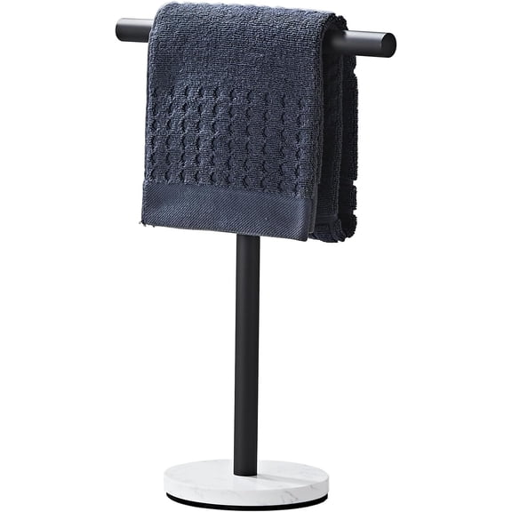 Hand Towel Holder, 12 Inch T-Shape Freestanding Towel Rack Stand for Bathroom & Kitchen Countertop with Matte Black Finish and Marble Base