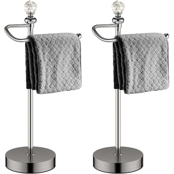 Hand Towel Holder for Bathroom, Hand Towel Rack Stand with Heavy Weighted Base, Crystal Ball Countertop Towel Rack Stand for Bathroom Kitchen (Brushed Nickel, 2 Pack)