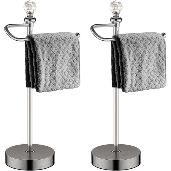 Hand Towel Holder for Bathroom, Hand Towel Rack Stand with Heavy Weighted Base, Crystal Ball Countertop Towel Rack Stand for Bathroom Kitchen (Brushed Nickel, 2 Pack)