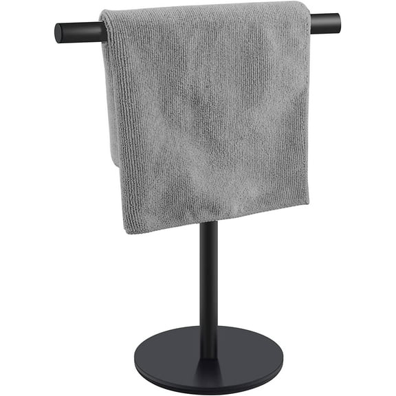 Hand Towel Holder Free Standing with Heavy Base, SUS304 Stainless Steel T-Shape Hand Towel Rack-Stand for Bathroom, Kitchen, Vanity Countertop, (Matte Black)