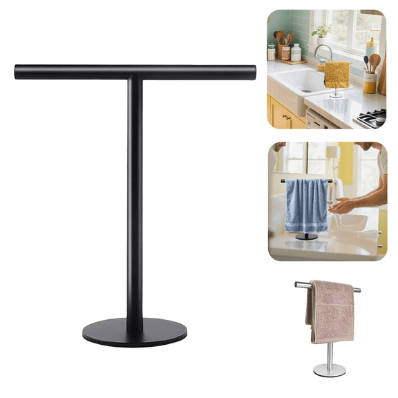 Hand Towel Holder Matte Bathroom Towel Racks Countertop Towel Stand T-Shape Towel Holder for Bathroom Kitchen, Size 11" L x 6.7" W x 16.1" H