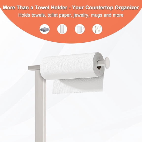 Hand Towel Holder Stand, 14.5" Hand Towel Rack with Weighted Marble Base, 304 Stainless Steel L-Shape Standing Towel Bar for Vanity Bathroom Kitchen Countertop (Brushed Nickel)