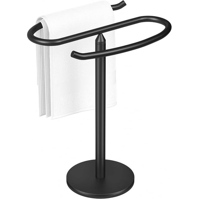 Matte Black SUS304 Stainless Steel Hand Towel Holder Stand, Freestanding Rack for Bathroom
