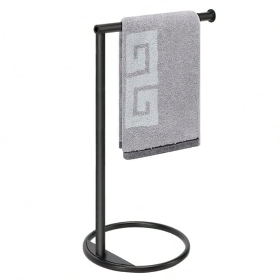 Hand Towel Holder Stand Thicken Metal L Shape Hand Towel Rack Small Towel Ring Stable Standing Towel Bar for Bathroom Kitchen Vanity Countertop 8" L 14" H Matte Black 1 Pack