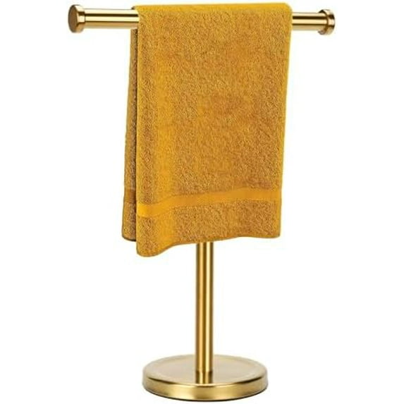 Hand Towel Holder Stand with Heavy Base, Hand Towel Rack for Bathroom (Stainless Steel, Gold Brushed)
