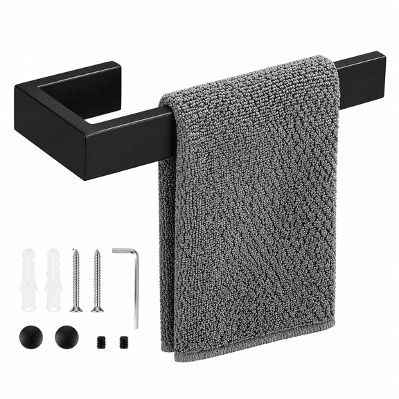 Hand Towel Holder, Towel Ring - Matte Black | Stainless Steel Towel Holder for Bathroom wall, Rectangular Modern Design Hand Towel Bar, Contemporary Hand Towel Rack