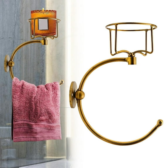 Hand Towel Holder With Vintage Candle Holder, Suction Cup Hand Towel Ring Brushed Nickel Hand Towel Holder For Bathroom Wall Sus 304 Stainless Steel Kitchen Towel Hanger Daily Deals