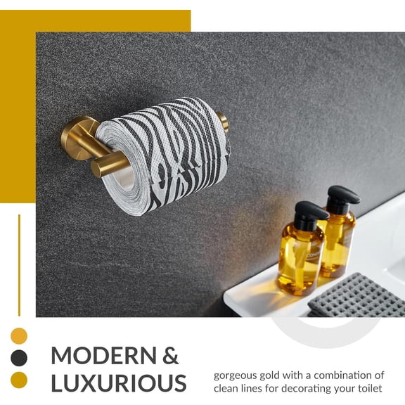 Hand Towel Ring, Bath Robe Hook 2 Pack and Toilet Paper Holder Bundle, 304 Stainless Steel Wall Mounted Bathroom Accessories Brushed Gold
