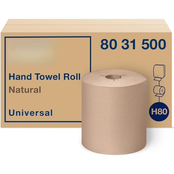 Hand Towel Roll, Natural, Universal, H80, 100% Recycled, 1-Ply, 6 Rolls x 630 ft, 8031500