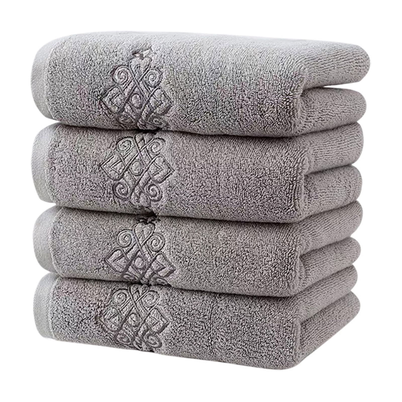 Hand Towel Set of 4 Super Thick Luxury Cotton Soft Highly Absorbent Embroidered Hand Towels for Bathroom Decorative Hotel Quality (14 x 31 in,Gray)