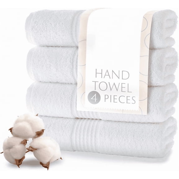 Hand Towel Set with Hanging Hook Loops 16 x 28 Inches White 4-Pack