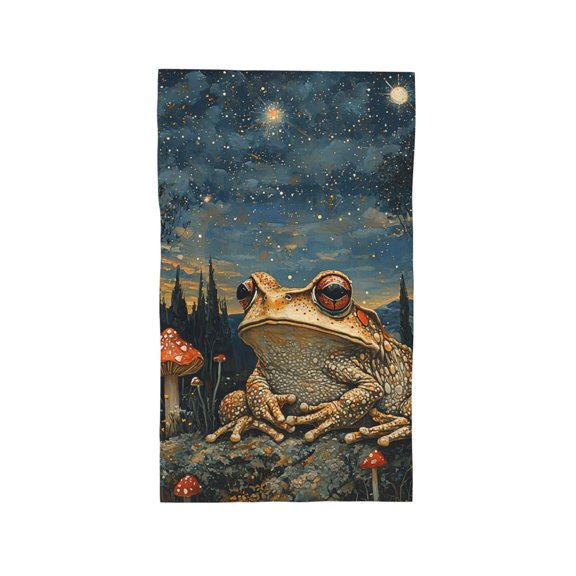 Hand Towel, Ultra-Soft & Absorbent Face Wash Cloth for Bath, Pool, Travel, 27.5" x 16", Frog Toads Mushroom Magic Starry