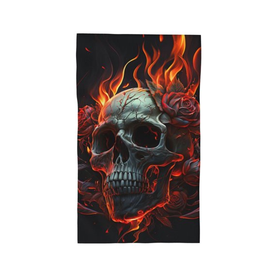 Hand Towel, Ultra-Soft & Absorbent Face Wash Cloth for Bath, Pool, Travel, 27.5" x 16", Ghost Fire Skull Burning Roses