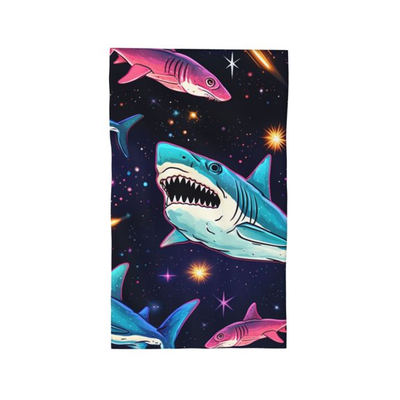 Hand Towel, Ultra-Soft & Absorbent Face Wash Cloth for Bath, Pool, Travel, 27.5" x 16", Laser Shark Space Funny Dinosaur Starry