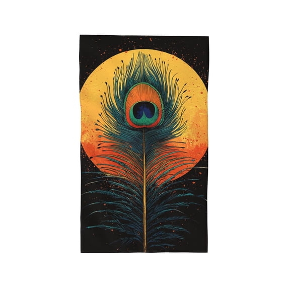 Hand Towel, Ultra-Soft & Absorbent Face Wash Cloth for Bath, Pool, Travel, 27.5" x 16", Peacock Feather Retro