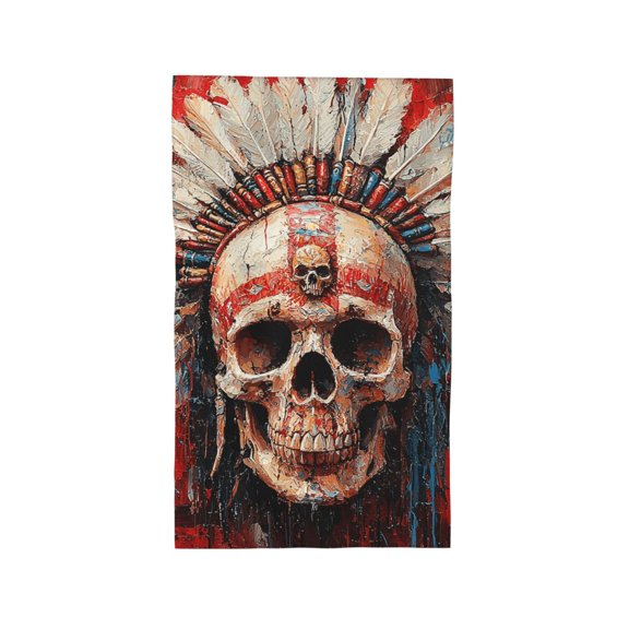 Hand Towel, Ultra-Soft & Absorbent Face Wash Cloth for Bath, Pool, Travel, 27.5" x 16", Tribal Chief Skull Red
