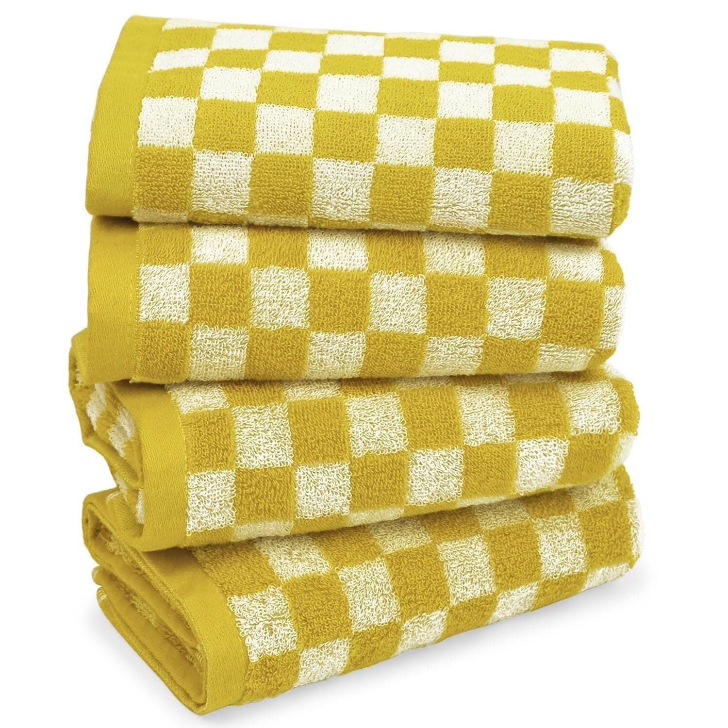 Hand Towels for Bathroom 4 Pack, Cotton Face Towels Soft Absorbent for Spa Bath Gym Kitchen, Hand Towel Set Decorative Checkered, 13 x 29 Inches, 4 Colors