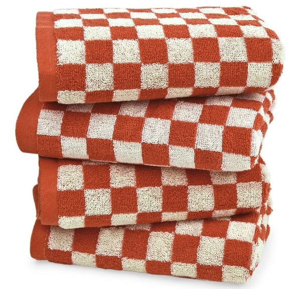 Hand Towels for Bathroom 4 Pack, Cotton Face Towels Soft Absorbent for Spa Bath Gym Kitchen, Hand Towel Set Decorative Checkered, 13 x 29 Inches, 4 Colors