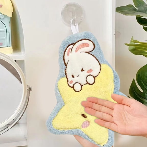 Hand Towels, Cute Star Design Dry Hands Instantly Kitchen Household Cleaning Cloths Towel Thick Coral Fleece Hanging Towel